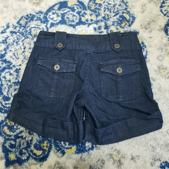 Lolo Dark Denim Tab Cuffed Flap Pocket Shorts 3 - Picture 3 of 4